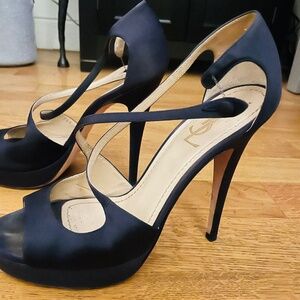 YSL navy blue cocktail sandals